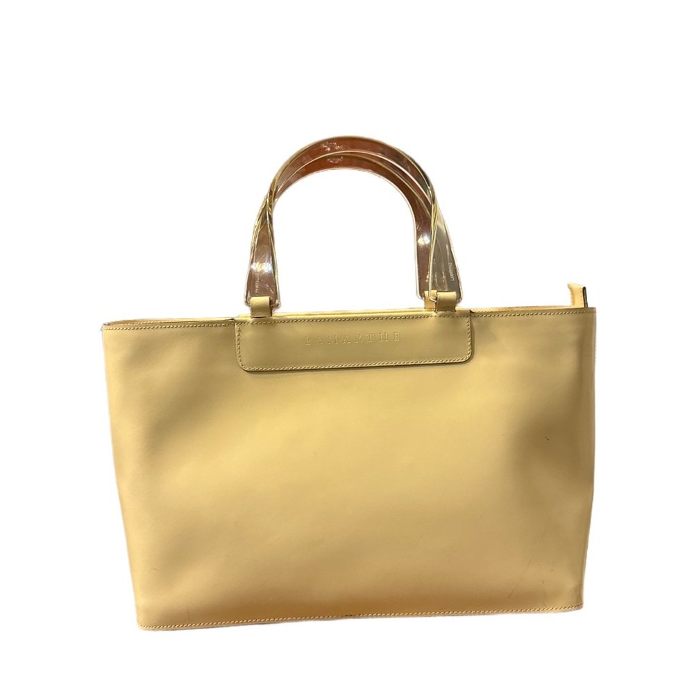 Yellow Leather Tote with Clear Top Handles